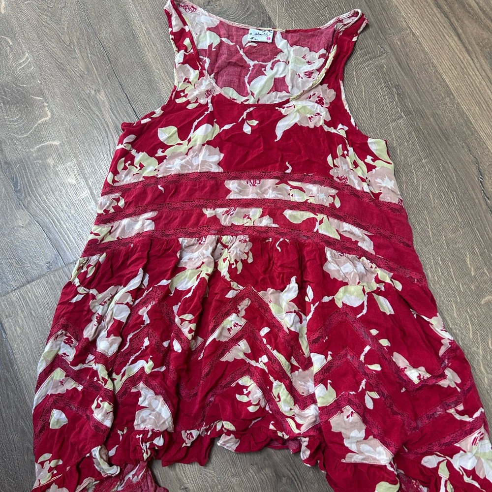 Free People Red Floral Lace-Trim Tank Top